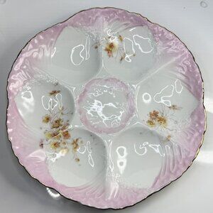 Antique Weimar Germany Porcelain Oyster Plate Pink Floral Gold Rim A850